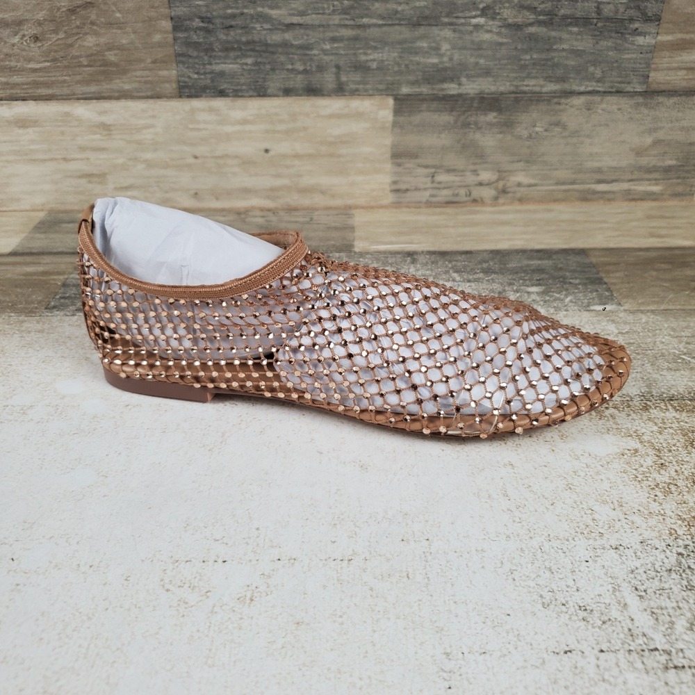 Steve Madden Mino Womens Flats Shoes Sz 8 Blush Rhinestone Mesh Slip On Open-Net